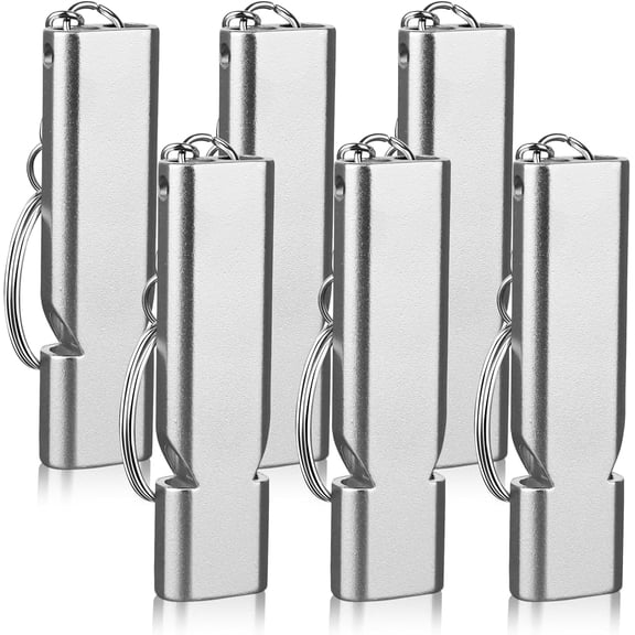 6PCS Dual-Tube Emergency Whistle Set, 120dB High-Pitched Aluminum Survival Whistle with Keychain for Lifeguards & Outdoor Activities (Camping, Hiking, Hunting)