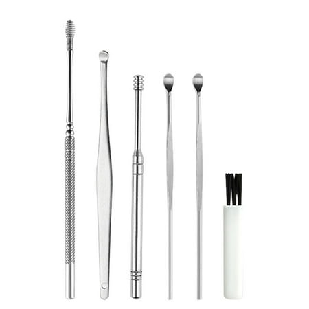 6PCS Ear Wax Removal Kit Ear Wax Remover Pickers Stainless Steel Earpick Ear Pick Cleaner Ear Cleaner Spoon Ear Care Cleaning Tools