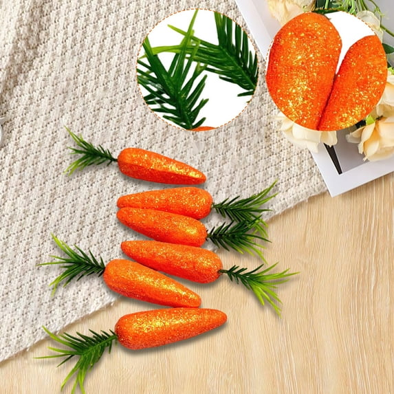 6PCS Easter Glitter Carrot Ornaments, Sequin Gold Powder Foam Carrots ...