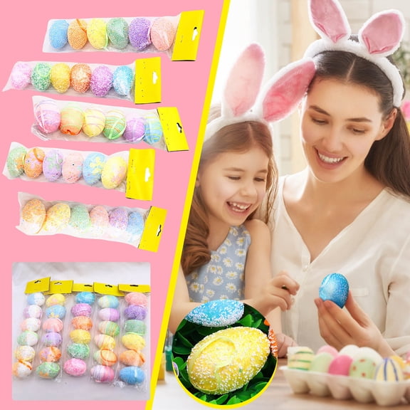 6PCS Easter Glitter Hanging Eggs, Colorful Easter Egg Ornaments, Spring Foam Hanging Egg Ornament for Easter Tree Christmas Home Party DIY Crafts Decoration