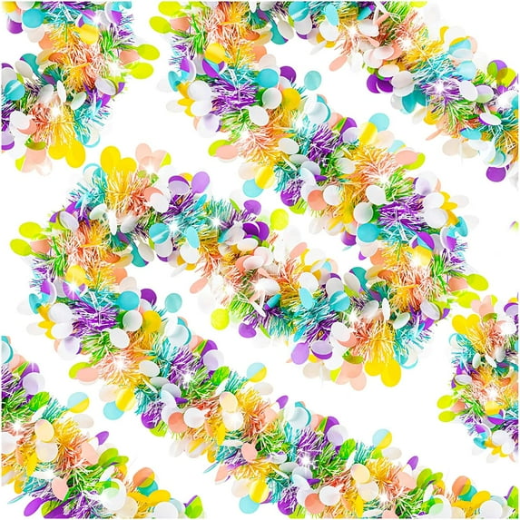 6PCS Easter Tinsel Garland, 40FT Egg Tinsel Garlands Colorful Fringe Easter Hanging Garland Decorations for for Easter Party Wedding New Years Home Indoor Outdoor Decor