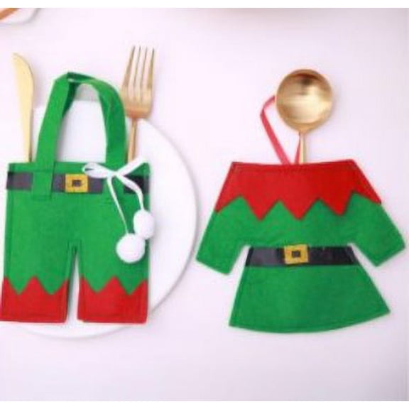 6PCS Elf Santa Green Silverware Holder Fork Knife Pockets Holders Xmas Party Dinner Table Decor Christmas Decoration For Home