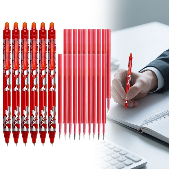 6PCS Erasable Gel Pens Colored, 0.5mm Retractable Quick Dry Fine Point Pens, Smooth Writing Multicolor Pens for Journaling Note Taking, Class & office Use, 1Ml (Red)