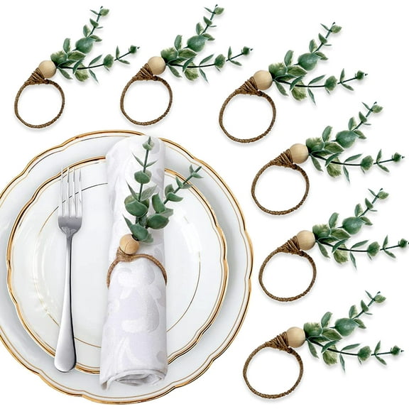 6PCS Eucalyptus Napkin Rings Farmhouse Napkin Rings Home Decor Faux Greenery Napkin Holders for Weddings Family Gatherings Party
