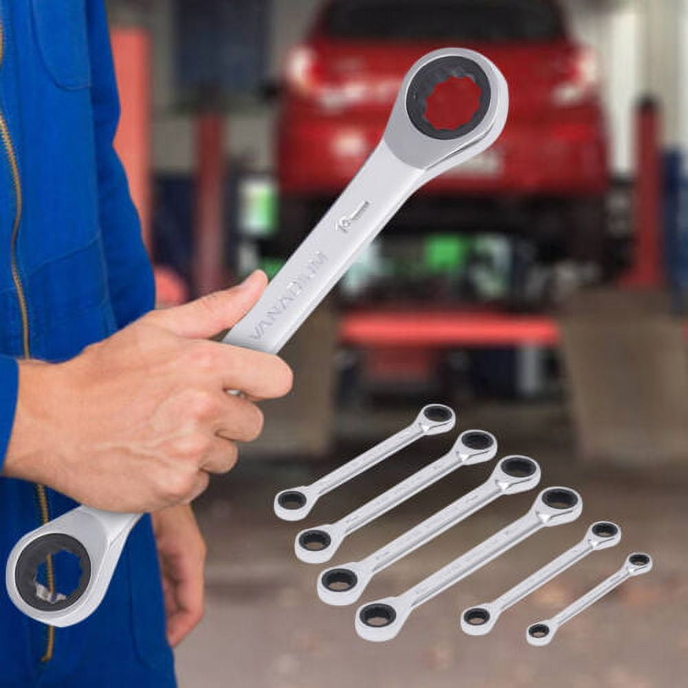 Extra Long Ratchet Wrenches Set Wrench Set W/ Metric 8mm-19mm 45#Steel 6 Pcs