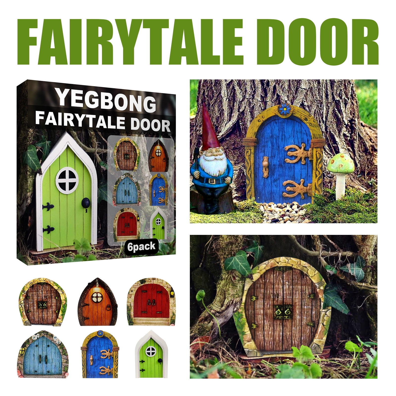 6PCS Fairy Door and Windows for Trees – Glow in The Dark Yard Art Sculpture Decoration for Kids Room, Wall and Trees Outdoor Miniature Fairy Garden Outdoor Decor Accessories
