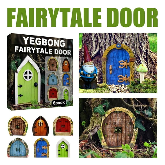 6PCS Fairy Door and Windows for Trees Glow in The Dark Yard Art Sculpture Decoration for Kids Room, Wall and Trees Outdoor Miniature Fairy Garden Outdoor Decor Accessories