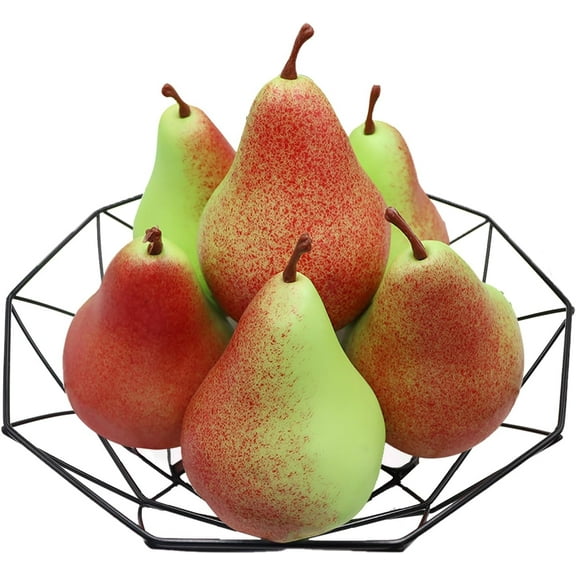 6PCS Fake Pear Artificial Fruit Lifelike Simulation Decoration Pears Festival Wedding Kitchen Party Decorative Model Photography (Sunset Color)
