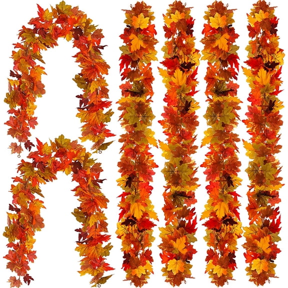 6PCS Fall Maple Leaves Garland, 5.6Ft Artificial Maple Leaf Autumn Garland Hanging Fall Vines Table Decorations Front Door Fall Decor Thanksgiving Decorations Decor Outside Indoor Decor