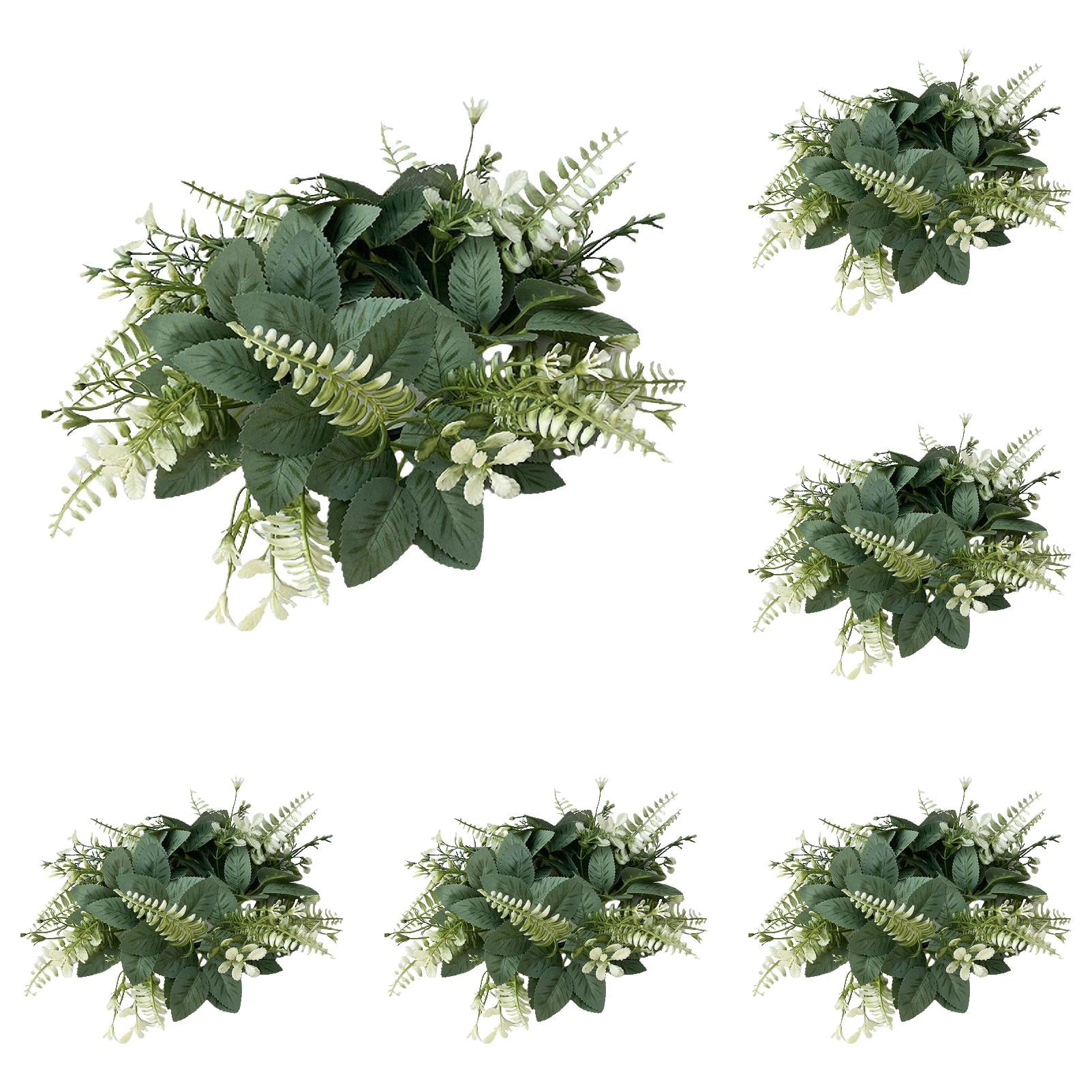 6PCS Eucalyptus Candle Ring - Artificial Greenery Wreath for Pillar Holders - Spring Wedding Centerpiece, Party Table Decor & Elegant Home Decoration in Green