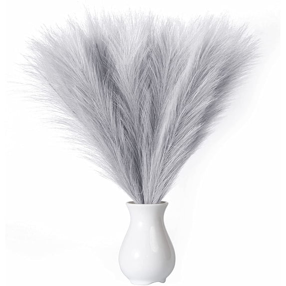 6PCS Faux Pampas Grass 17"/43cm Artificial Pompous Grass Fake Pompass Branches Vase Filler Flower Arrangement for Home,Living Room, Kitchen, Wedding ,Boho Decor (Grey)