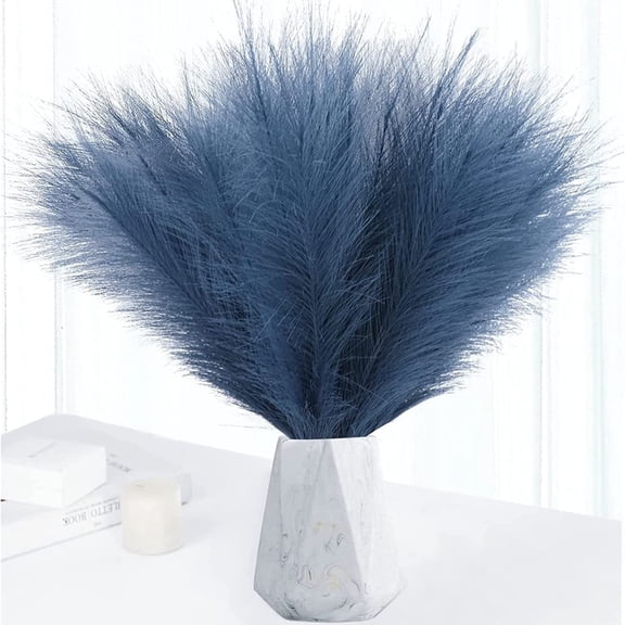 6PCS Faux Pampas Grass Decor Tall 17"/43CM Artificial Pompous Grass Small Fake Pompas Vase Filler for Home Boho Decor (Blue)