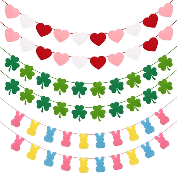 6PCS Felt Banner for St Patricks, Easter Decorations, Heart Garland for DIY, Valentine's Day, Easter Decorations, Outdoor Indoor Home Hanging Decor