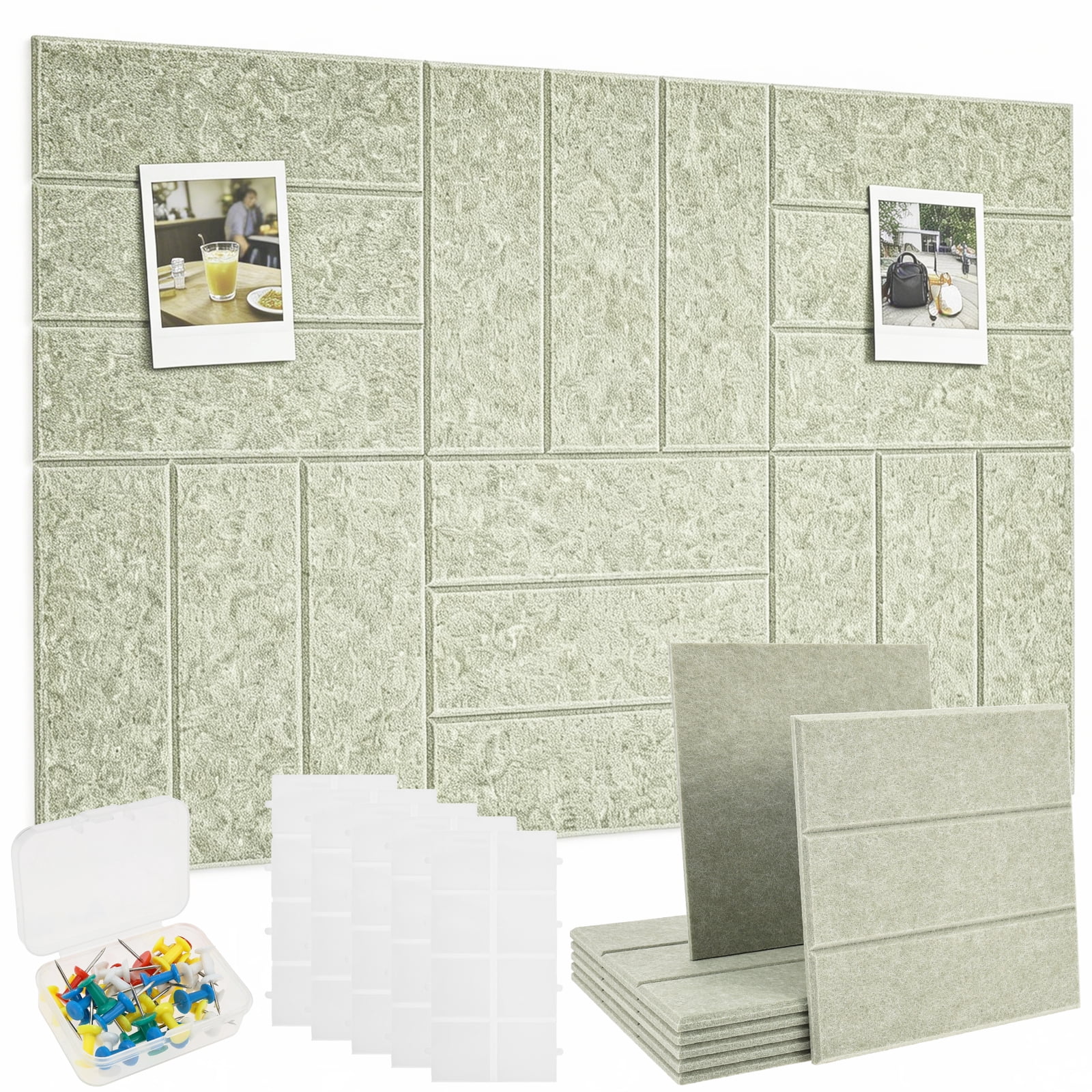 6PCS Felt Bulletin Board Tiles with Adhesive Tabs and Pushpins Felt Wall Tiles Push Pin Board Wall Organizer for Office Home Decoration