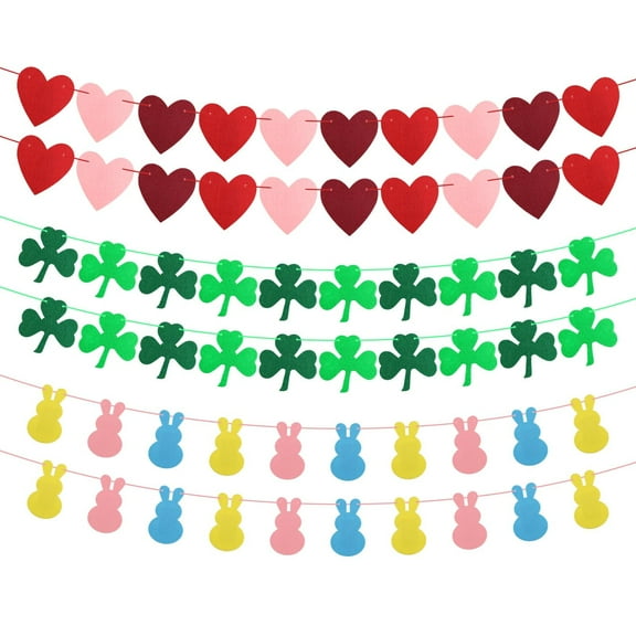 6PCS Felt Garland, Bunny Banner for Mantle, Fireplace, Wall, Party Supplies, Wedding, Anniversary Valentines Day Decorations