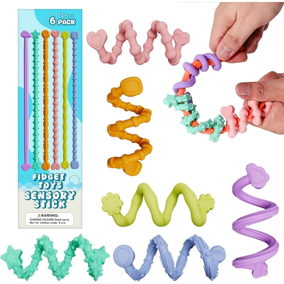 6PCS Fidget Toys Sensory Stick,Textured Calming Sensory Toys for Autism Kids,Anxiety Relief Fidgets for Classroom Student,Teacher Classroom Must Haves,Stimulating & Addictive Toys for Kids Students