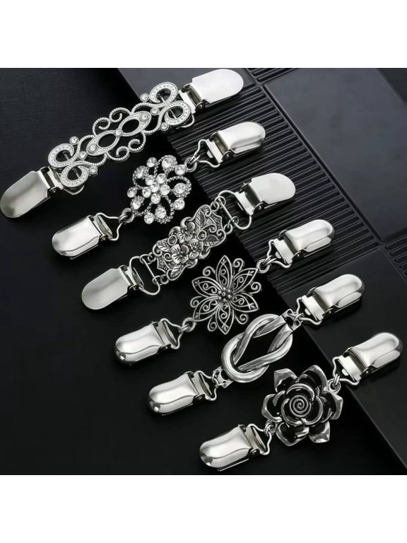 6PCS Fit Dress Cinch Clips Set, Scarf Clip, Retro Cardigan Collar Clips, Shirt clip, Dresss Clips Back Cinch, Shawl Clip Sweater Clips, Coat Chain Clips for Women Antique Flowers