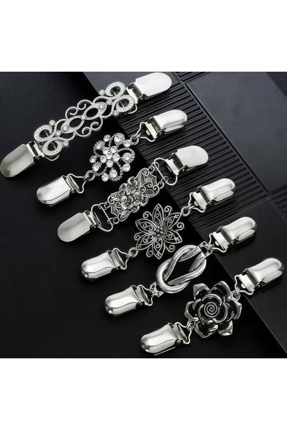 6PCS Fit Dress Cinch Clips Set, Scarf Clip, Retro Cardigan Collar Clips, Shirt clip, Dresss Clips Back Cinch, Shawl Clip Sweater Clips, Coat Chain Clips for Women Antique Flowers