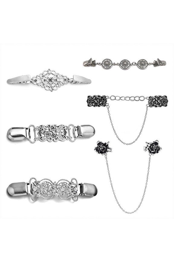 6PCS Fit Dress Cinch Clips Set, Scarf Clip, Retro Cardigan Collar Clips, Shirt clip, Dresss Clips Back Cinch, Shawl Clip Sweater Clips, Coat Chain Clips for Women Antique Flowers