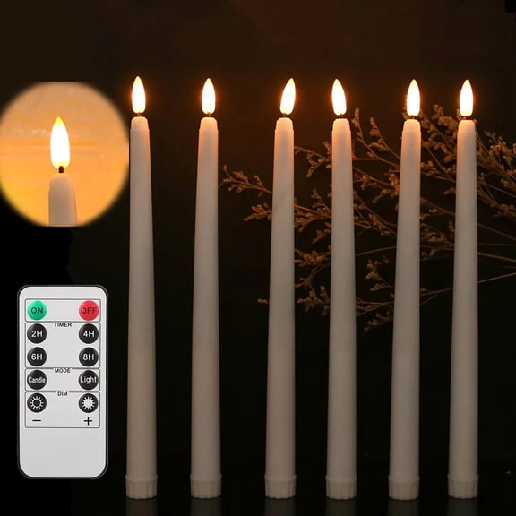 6PCS Flameless LED Taper Candles With Remote Control Timer Dimmable Flickering Warm White Battery Operated Candles for Christmas Wedding Fireplace Home Table Decorations