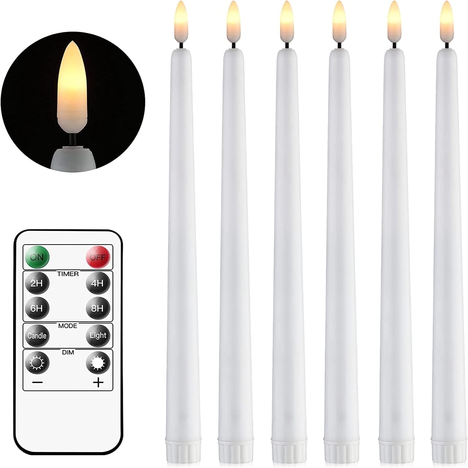 INGLOW 6PCS Flickering LED Flameless Taper Candles with Remote and Timer 11 Inch Battery Operated Warm White