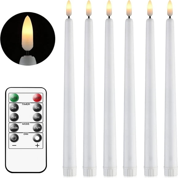 6PCS Flickering LED Flameless Taper Candles with Remote and Timer 11 Inch Battery Operated Warm White