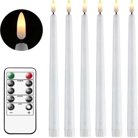 6PCS Flickering LED Flameless Taper Candles with Remote and Timer 11 Inch Battery Operated Warm White