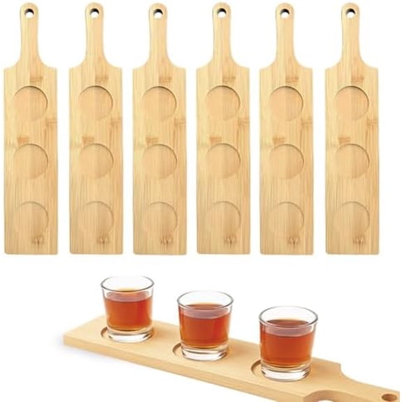 6PCS Flight Board for Tasting, 3 Slots Bamboo Beer Flight Boards, Wine Flights Tasting Set, Natural Flights Paddle, Serving Tray Shot Glass Holder for Beer, Whiskey, Bourbon, Wine