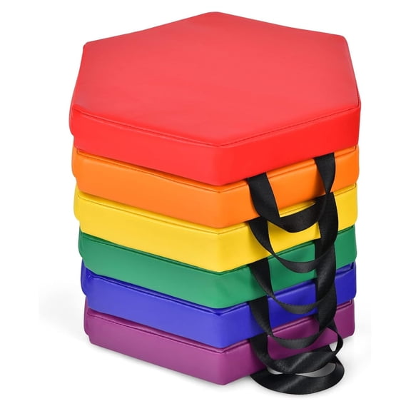 6PCS Floor Cushions for Kids, 15 Inch Hexagon Classroom Seating with Handles, Portable Foam Seats for Daycare Preschool, Easy Clean Comfy Cushions (Red)