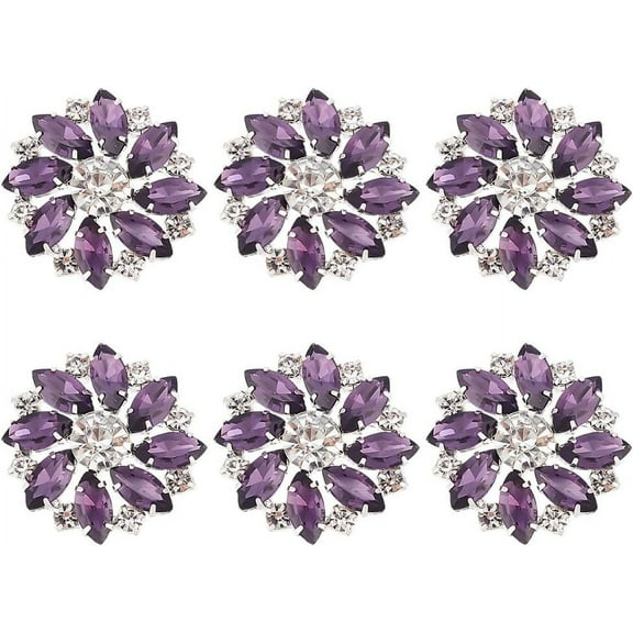 6PCS Flower Brass Rhinestone Shank Buttons 26MM Indigo Crystal Sew On Buttons with 1-Hole and Flat Back Fashion Claw Rhinestone Snowflake Buttons for Cloth DIY Crafts Wedding Decor