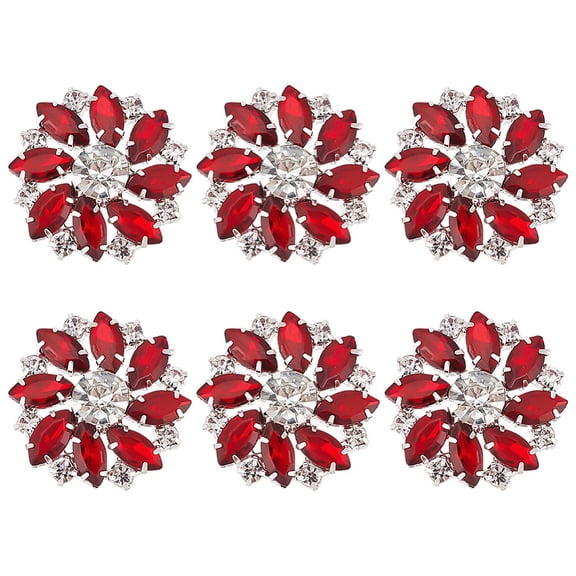6PCS Flower Brass Rhinestone Shank Buttons 26MM Red with 1-Hole and Flat Back Fashion Claw Rhinestone Snowflake Buttons