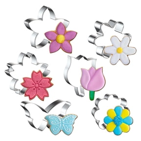 6-Piece Stainless Steel Flower Cookie Cutter Set 7.5cm Daisy, Tulip, Butterfly & Floral Baking Molds for Home Cookies