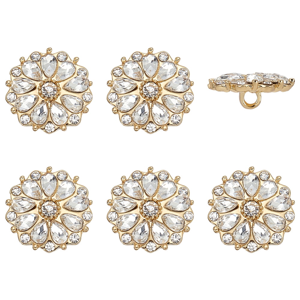 6PCS Flower Rhinestone Buttons 0.69inch in Diameter Alloy Rhinestones ...