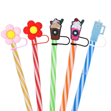 Ivasky 6PCS Flower Silicone Straw Covers, Topper, Tips, BPA-Free Straw Toppers, Leak/Dust Proof Multicolor