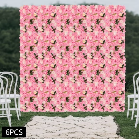 6PCS Flower Wall Backdrop, 23.62" x 15.75" x 0.79" Lifelike Flowers Panel Pink Silk Fabric Dahlia Rose Greenery Aquatic Plants 3D Wall Flowers Wall Decor Flower Wall Panel Set