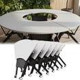 thumbnail image 1 of 6PCS Folding Sector-shaped Conference Table with Wheels dia 70.9in White, Foldable Mobile Training Tables for Office Classroom (BSSX ), 1 of 7
