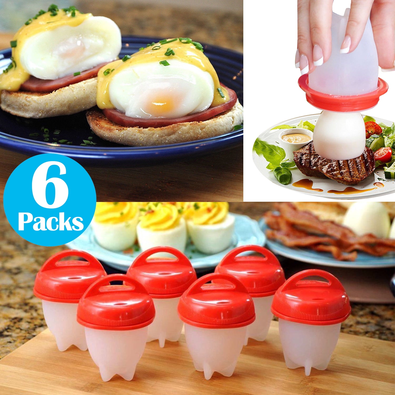 6PCS Food Grade Silicon Egg Boiler Hard Boiled Egglettes Egg Cooker Kitchen Tool
