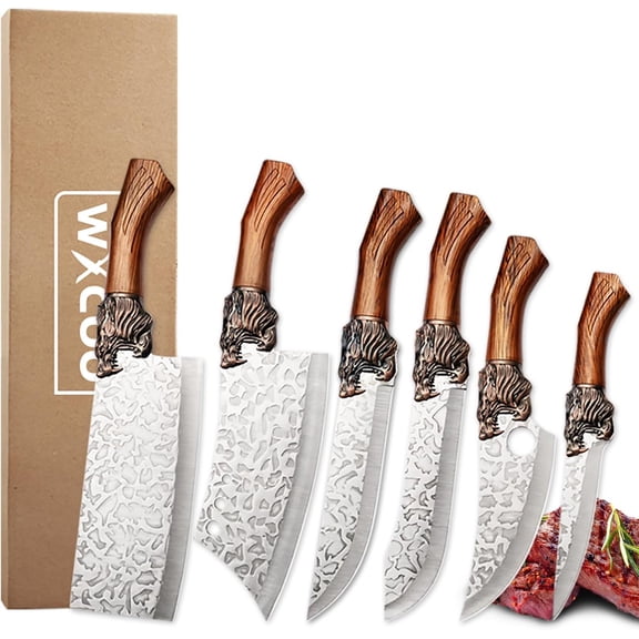 6PCS Forged Kitchen Chef Knife Set Stainless Steel Meat Fish Fruit Vegetables Slicing Knife Butcher Boning Cleaver Knives