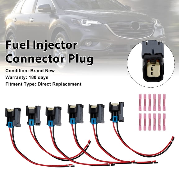 6PCS Fuel Injector Connector Pigtail Plug Wiring Harness Fit for Ford Fit for Chevy