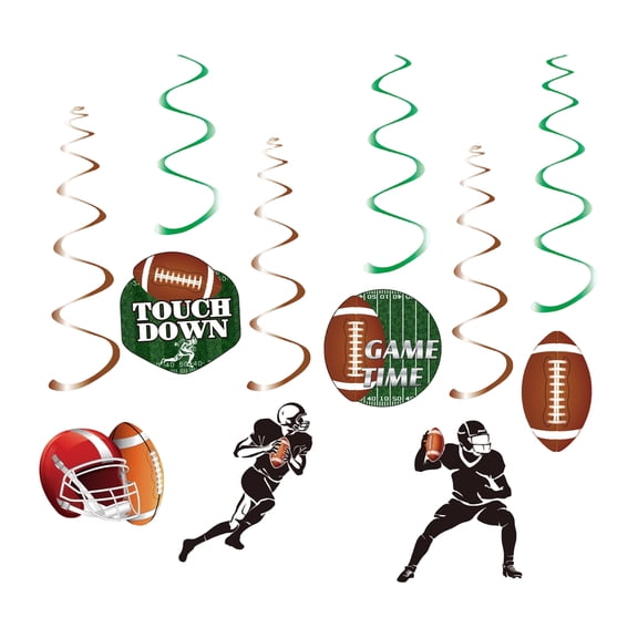 6PCS Game Time Football Hanging Swirl Decorations Paper Spiral Streamers for Super Bowl Party, Sports Fan Game Day Ceiling Decor for Tailgate Birthday Celebration