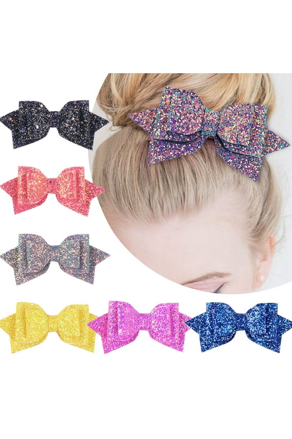 6PCS Girls Sparkly Glitter Hair Clips Multi Color Glitter Sequins Big Hair Bows for Girls, Teens, Toddlers, and Kids