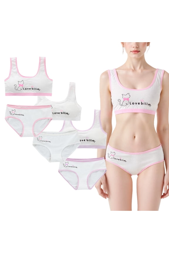 6PCS Girls' Training Underwear Ensemble: Seamless Cotton Cami Bralette with Matching Briefs for Ages 8-14