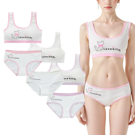 6-Piece Girls' Matching Underwear: Seamless Training Cami Bralette with Matching Briefs, Soft for Ages 8-14