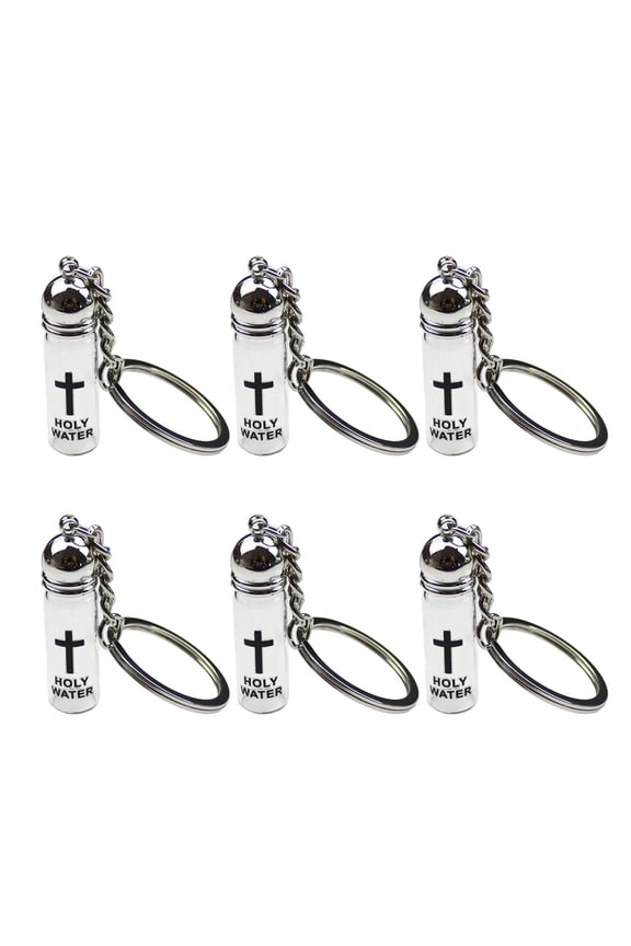 6PCS Glass Crystal Crucifix Keyring Shatter Resistant Design Watertight Vial Container Keychain For Spiritual Use