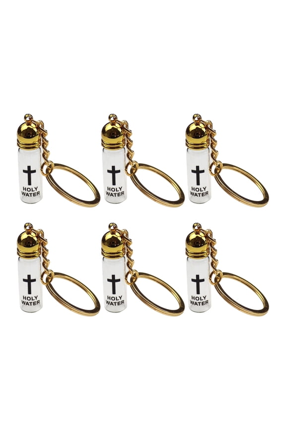6PCS Glass Crystal Crucifix Keyring Shatter Resistant Design Watertight Vial Container Keychain For Spiritual Use