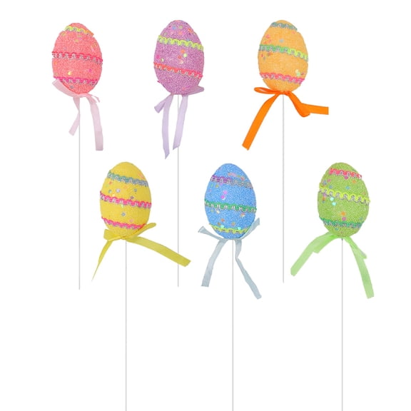 6PCS Glitter Easter Egg Picks for Vase - Artificial Easter Egg Stems for DIY Bouquet, Spring Table Decorations, Flower Arrangement, Home Decor, and Party Centerpieces