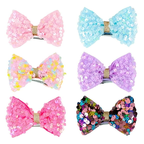 6PCS Glitter Hair Bows Clips Sequins Sparkly Alligator Ponytail Holder Valentines Day Easter Party School Accessories for Women Girl
