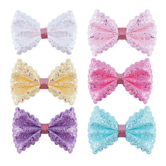 6PCS Glitter Hair Bows Colorful Bow Hair Clips for Girls Cute Bow Hair Barrettes Toddler Girl Sparkly Sequin Hair Clips Kids Hair Accessories for Girls