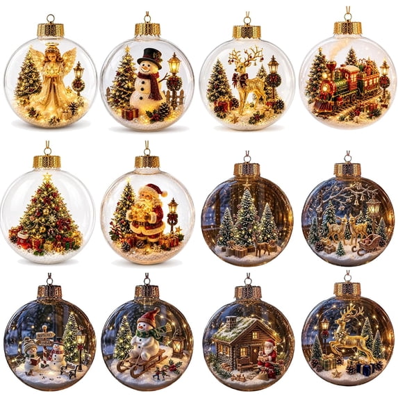 6PCS Glowing Christmas Ornaments - Mini Gold Light-Up Christmas Ball Ornaments - Christmas Tree Ornament with Warm LED Light for Tree Mantel, Holiday Scene Decoration & Gift