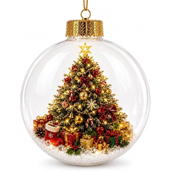 6PCS Glowing Christmas Ornaments - Mini Gold Light-Up Christmas Ball Ornaments - Christmas Tree Ornament with Warm LED Light for Tree Mantel, Holiday Scene Decoration & Gift